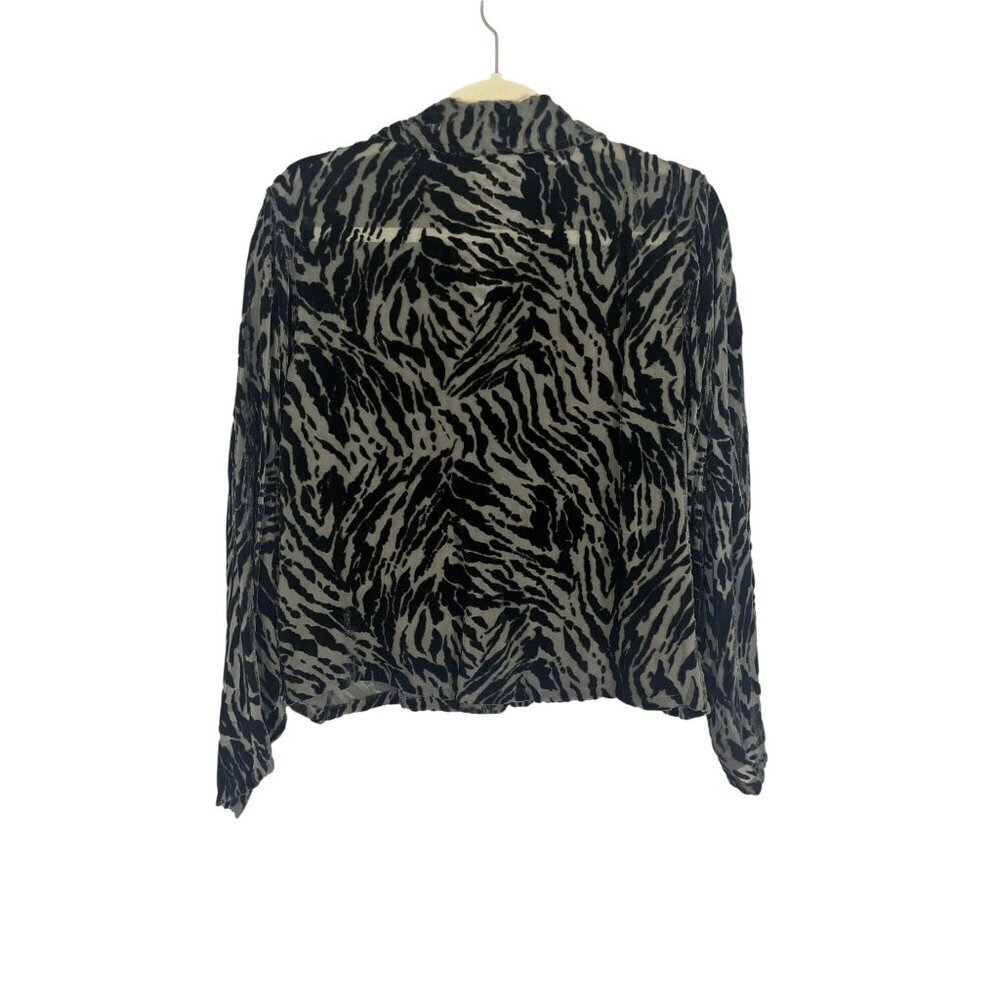 Animal Print Silk Burnout Shirt Black S Retro Neutral Preppy Classic Lagen Boho - Picture 2 of 10